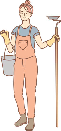 Sweeper is sweeping floor  Illustration