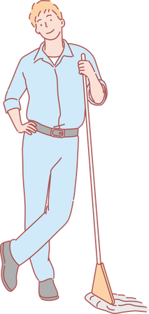 Sweeper man with mop  Illustration
