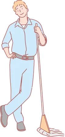 Sweeper man with mop  Illustration