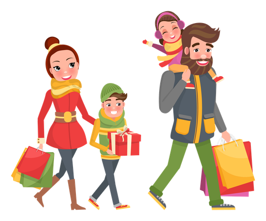 Sweet family doing shopping on christmas  Illustration
