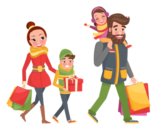 Sweet family doing shopping on christmas  Illustration