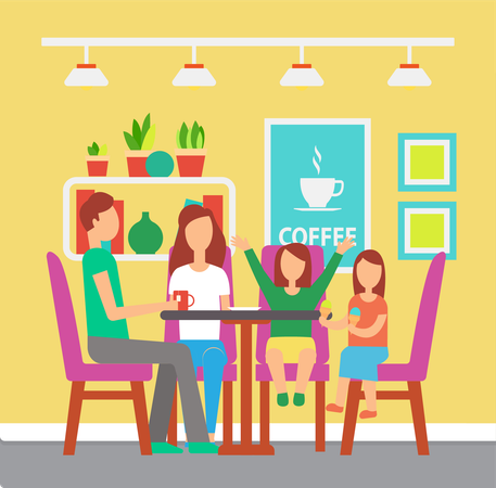 Sweet family sitting in cafe  Illustration