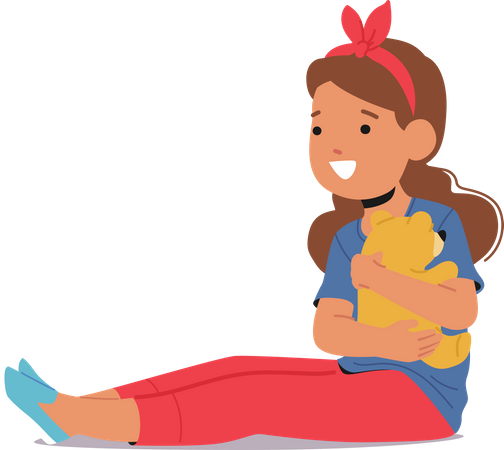 Sweet Little Girl Character Sitting On The Floor  Illustration