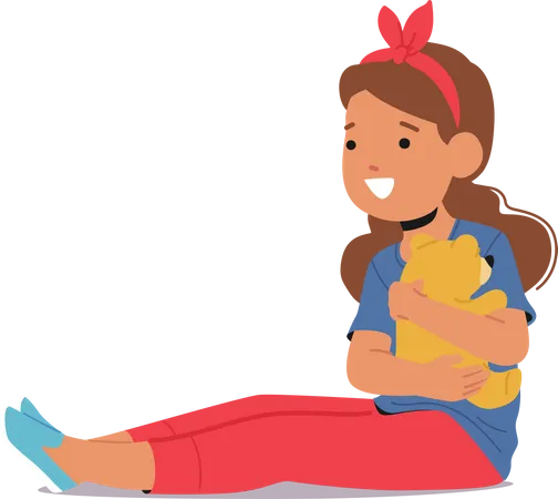 Sweet Little Girl Character Sitting On The Floor  Illustration