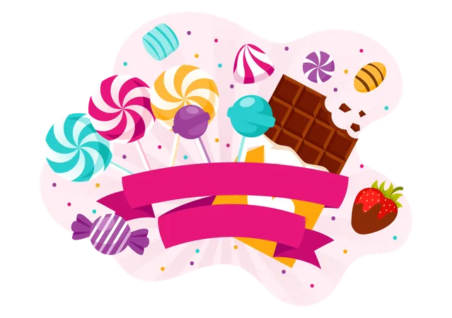 Sweet Shop Vector Illustration With Selling Various Bakery Products Cupcake Cake Pastry Or Candy In Flat Cartoon Background Design Illustration