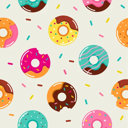Sweet summer seamless pattern with donuts illustrations  Illustration