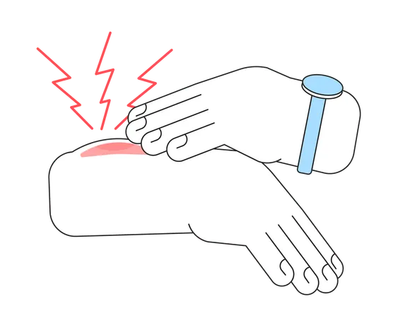 Hand Touching Painful Injury Flat Line Color Isolated Vector Object Trauma With Bruise Editable Clip Art Image On White Background Simple Outline Cartoon Spot Illustration For Web Design Illustration