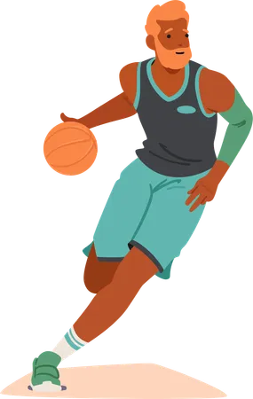 Swift Basketball Player Male Character Dashes Down The Court Dribbling Skillfully With Intense Focus Ball Bounces Rhythmically As Determination Radiates From Every Stride Echoing Pursuit Of Victory Illustration