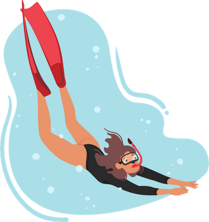 Swimmer Female Character Dives Into The Water  Illustration