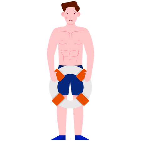 Swimmer Hold Lifebuoy In Hand  Illustration