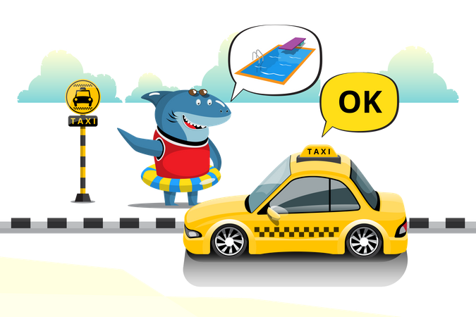 Swimmer sharks tell taxis their pool destination Illustration