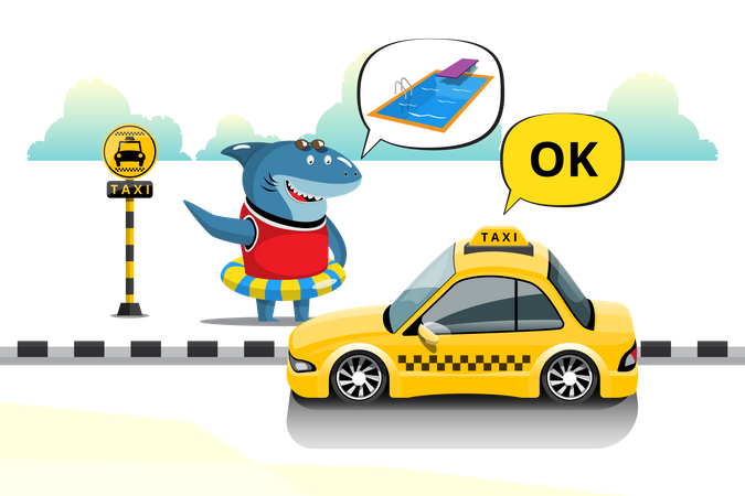 Swimmer sharks tell taxis their pool destination  Illustration