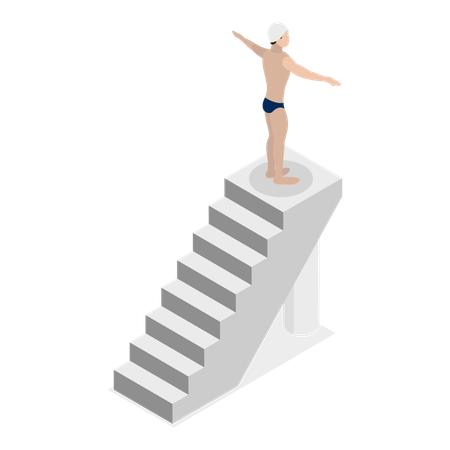 Swimmer standing while get ready for dive in swimming pool  Illustration