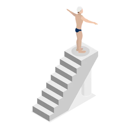 Swimmer standing while get ready for dive in swimming pool  Illustration