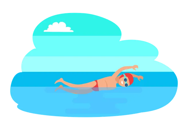 Butterfly Sport Stroke Man Isolated Vector Sportsman Swimming In Sea Water Training Guy With Goggles Workout And Active Lifestyle Of Professional Illustration