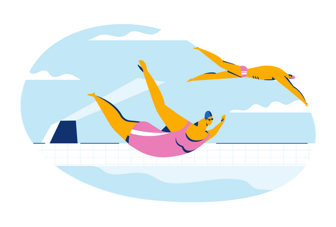 Swimmers Diving And Swimming In Sport Pool Illustration