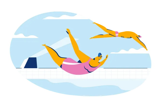 Swimmers Diving And Swimming In Sport Pool  Illustration