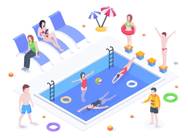 Swimming Pool Isometric Illustration Editable Vector Illustration