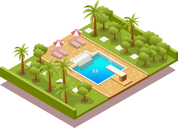 Swimming pool and garden  Illustration