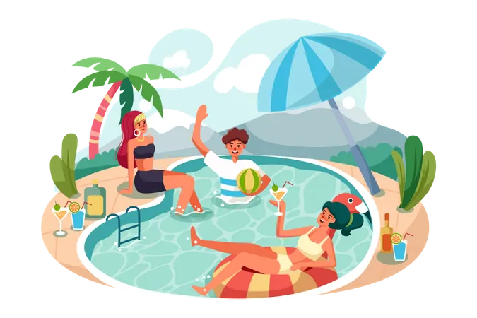 Swimming Pool Party Illustration
