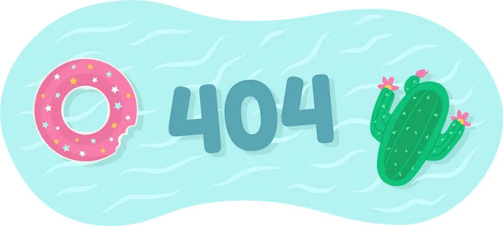 파티 벡터 빈 상태 그림을 위한 수영 링입니다 UX UI 디자인에 대한 편집 가능한 404 찾을 수 없는 페이지입니다 화려한 배경의 플랫 스팟 이미지입니다 웹 오류 플래시 메시지 프레도카 원 레귤러 폰트 사용 일러스트레이션