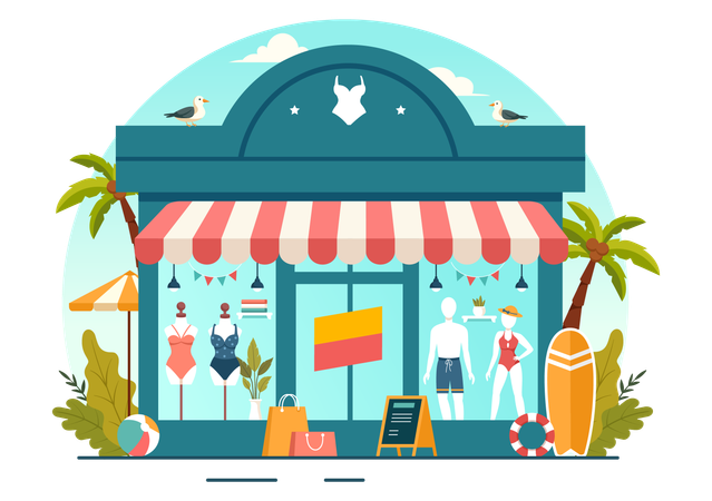 Swimsuit shop near beach  Illustration