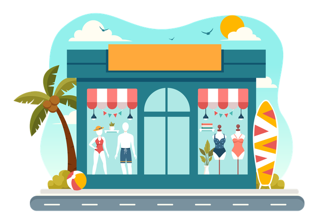 Swimsuit shop on beach  Illustration