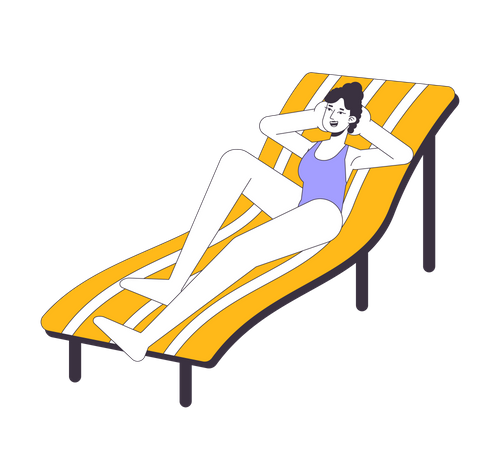 Swimsuit woman lying on deck chair  Illustration