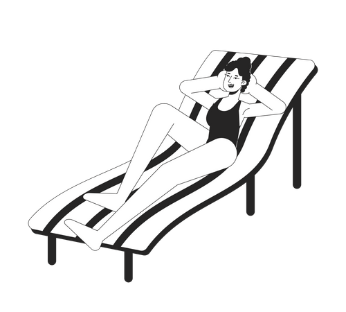 Swimsuit woman lying on deck chair  Illustration