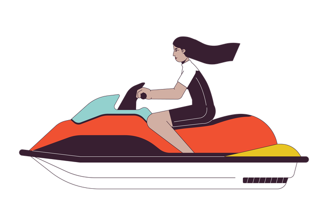 Swimwear arab young woman riding jet ski  Illustration