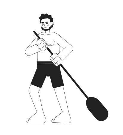 Swimwear man holding paddle  Illustration