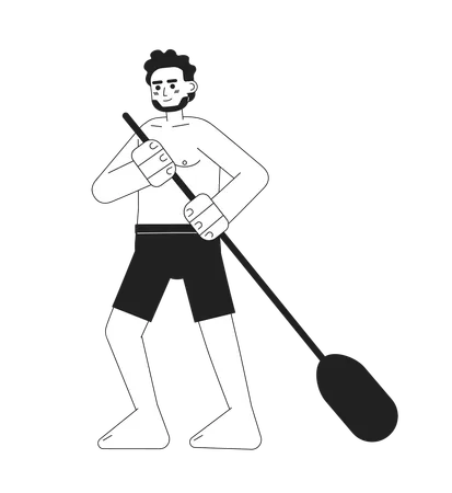 Swimwear man holding paddle  Illustration