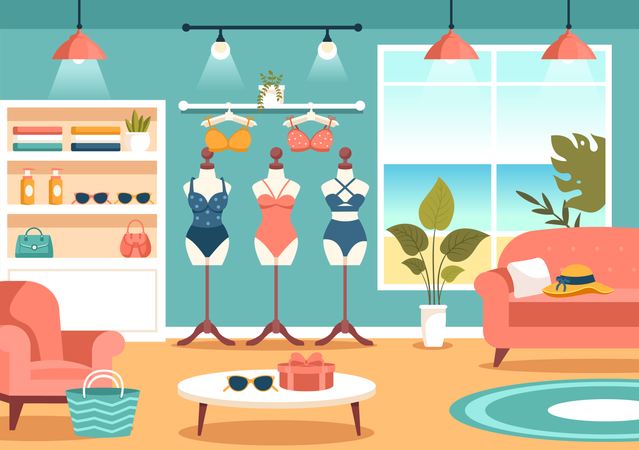 Swimwear shop near beach  Illustration