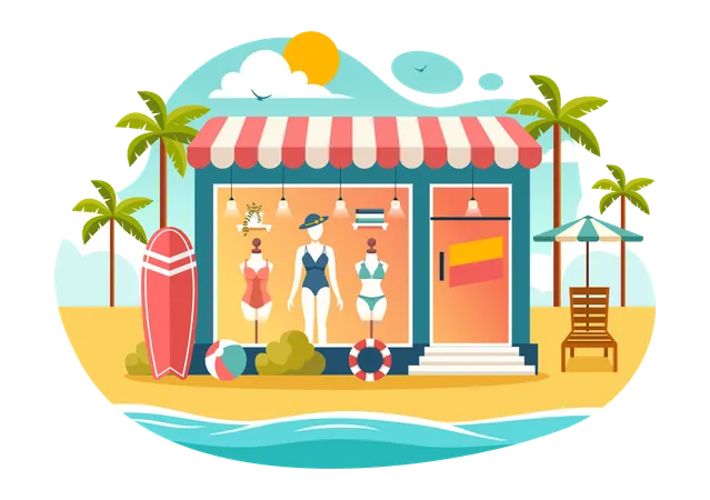 Swimwear shop on beach  Illustration