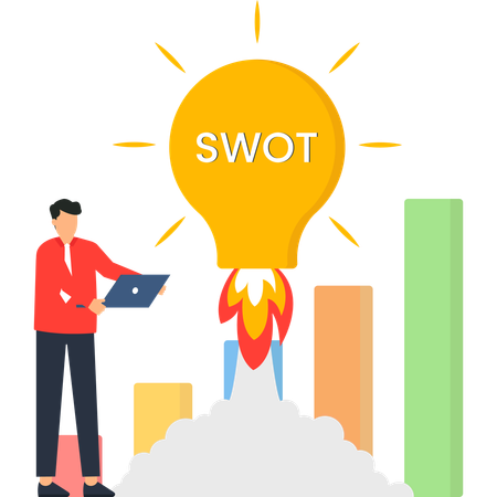SWOT 분석 사업 성장 전략 로켓 발사 아이디어 그림  일러스트레이션