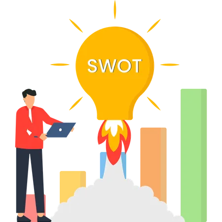 SWOT 분석 사업 성장 전략 로켓 발사 아이디어 그림  일러스트레이션