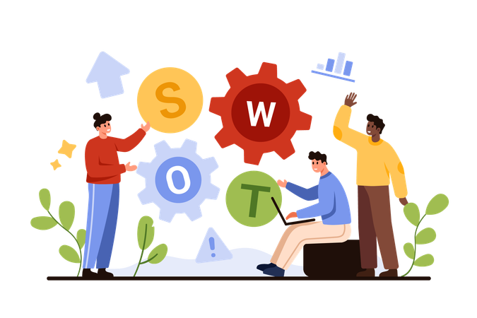 SWOT analysis for business strategy planning  イラスト