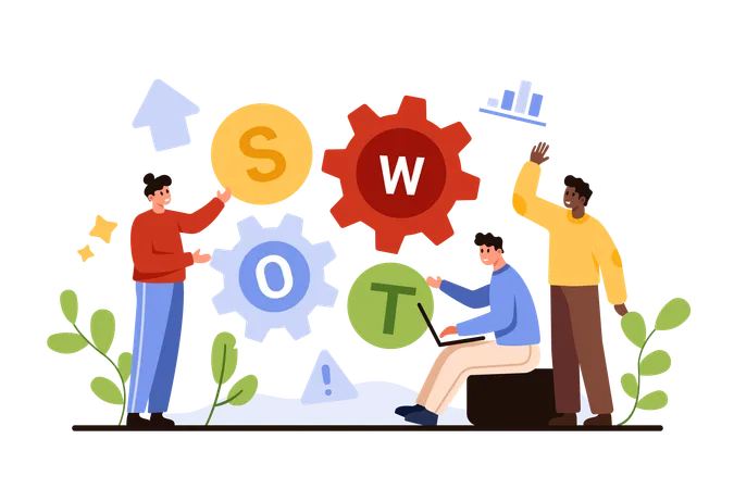 SWOT analysis for business strategy planning  Illustration