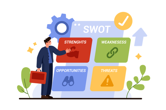 SWOT analysis of business strategy planning  Illustration