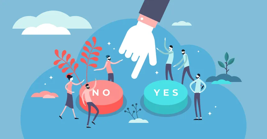 Symbolic scene with yes or no answers and decision making  Illustration