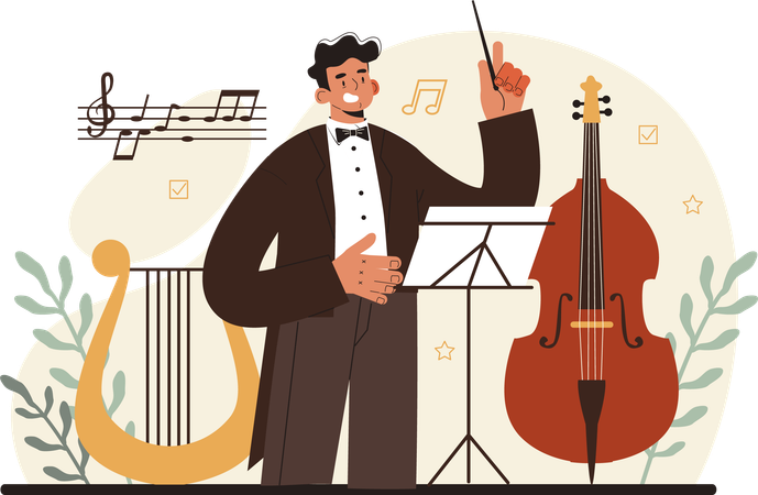 Symphony Orchestra Musicians Playing Musical Instruments  Illustration
