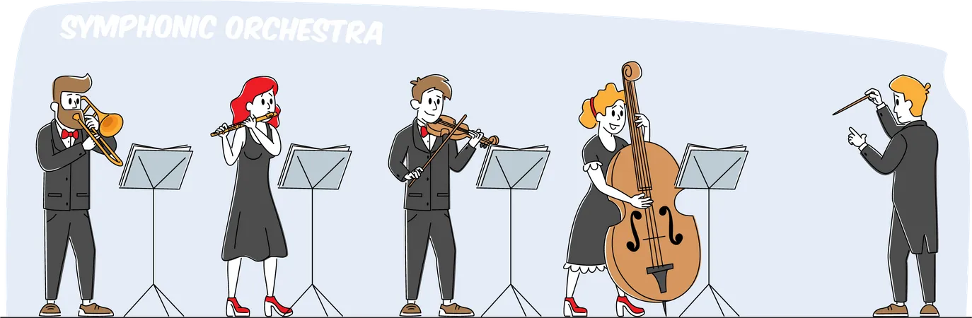 Symphony Orchestra Playing Classical Music Illustration