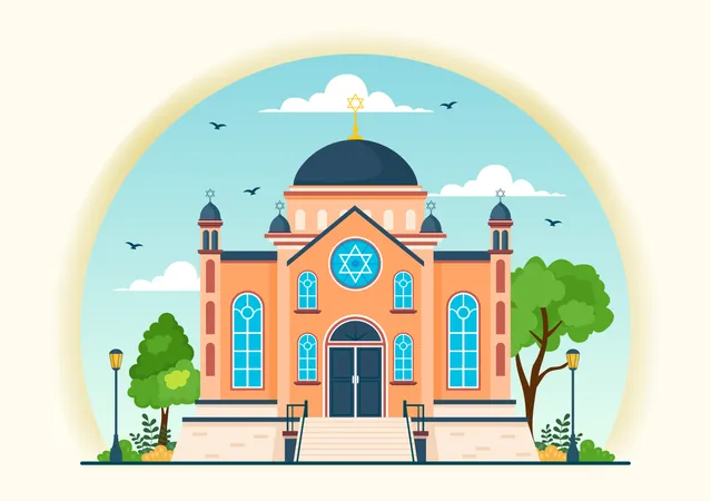 Synagogue Building Or Jewish Temple Vector Illustration With Religious Hebrew Or Judaism And Jew Worship Place In Flat Cartoon Background Illustration