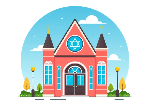 Synagogue Building Or Jewish Temple Vector Illustration With Religious Hebrew Or Judaism And Jew Worship Place In Flat Cartoon Background 일러스트레이션