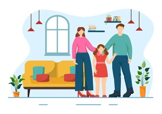 Happy Family Vector Illustration With Mom Dad And Children Characters To Happiness And Love Celebration In Flat Kids Cartoon Background Illustration