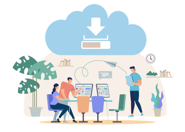 Synchronizing, Sharing, Backup Files with Online Cloud Service  Illustration