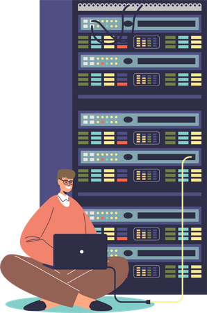 Sysadmin repairing and adjusting network connection  Illustration