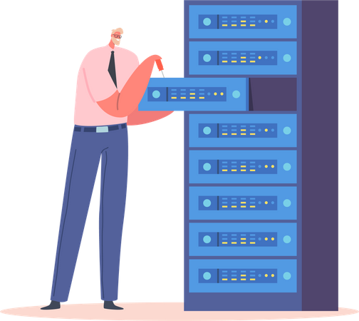 Sysadmin Servicing Server Racks Testing or Repair Appliance  Illustration
