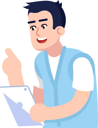 System Engineer With Tablet Illustration Smiling Figure Full Body Person On White Providing Maintenance And Repair Isolated Modern Cartoon Style Illustration For Graphic Design And Animation Illustration