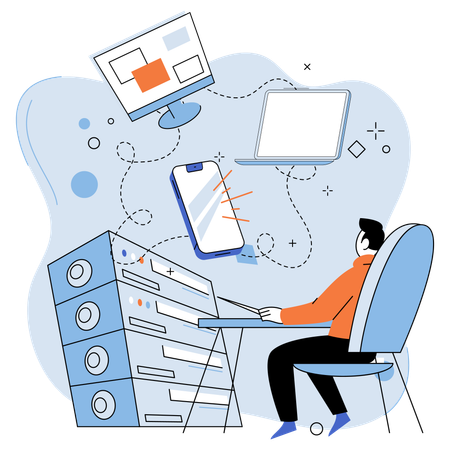 Der Systemadministrator sorgt für den reibungslosen Betrieb der Computersysteme  Illustration